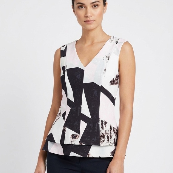 Vintage✨ Le Chateau Women Abstract Sleeveless Blouse - Black, White and Pink - Picture 7 of 7